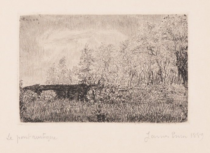 Beschriftung recto: li.u.:" Le pont rustique"  re.u.." James Ensor 1889"